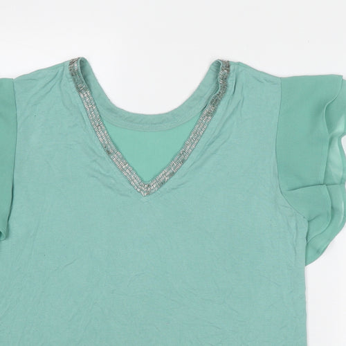 NEXT Womens Green Polyester Basic T-Shirt Size 10 V-Neck