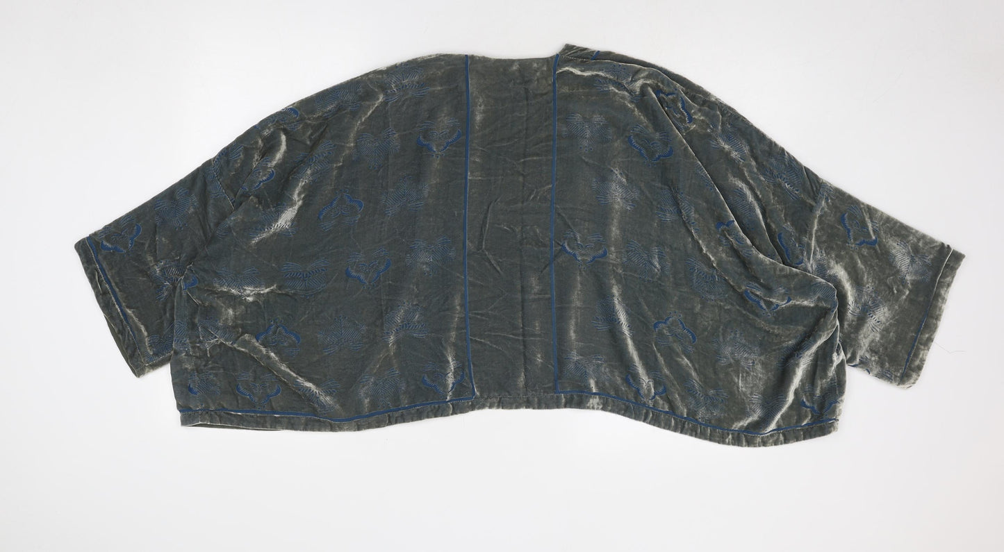 Zara Womens Grey Geometric Polyester Kimono Blouse Size M V-Neck