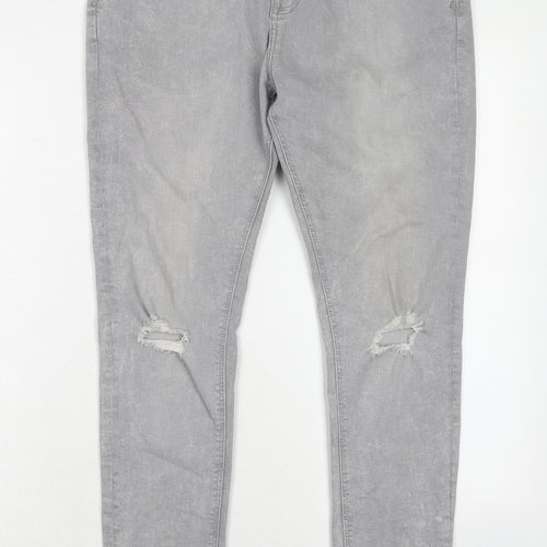 Bershka Mens Grey Cotton Skinny Jeans Size 32 in Regular Zip