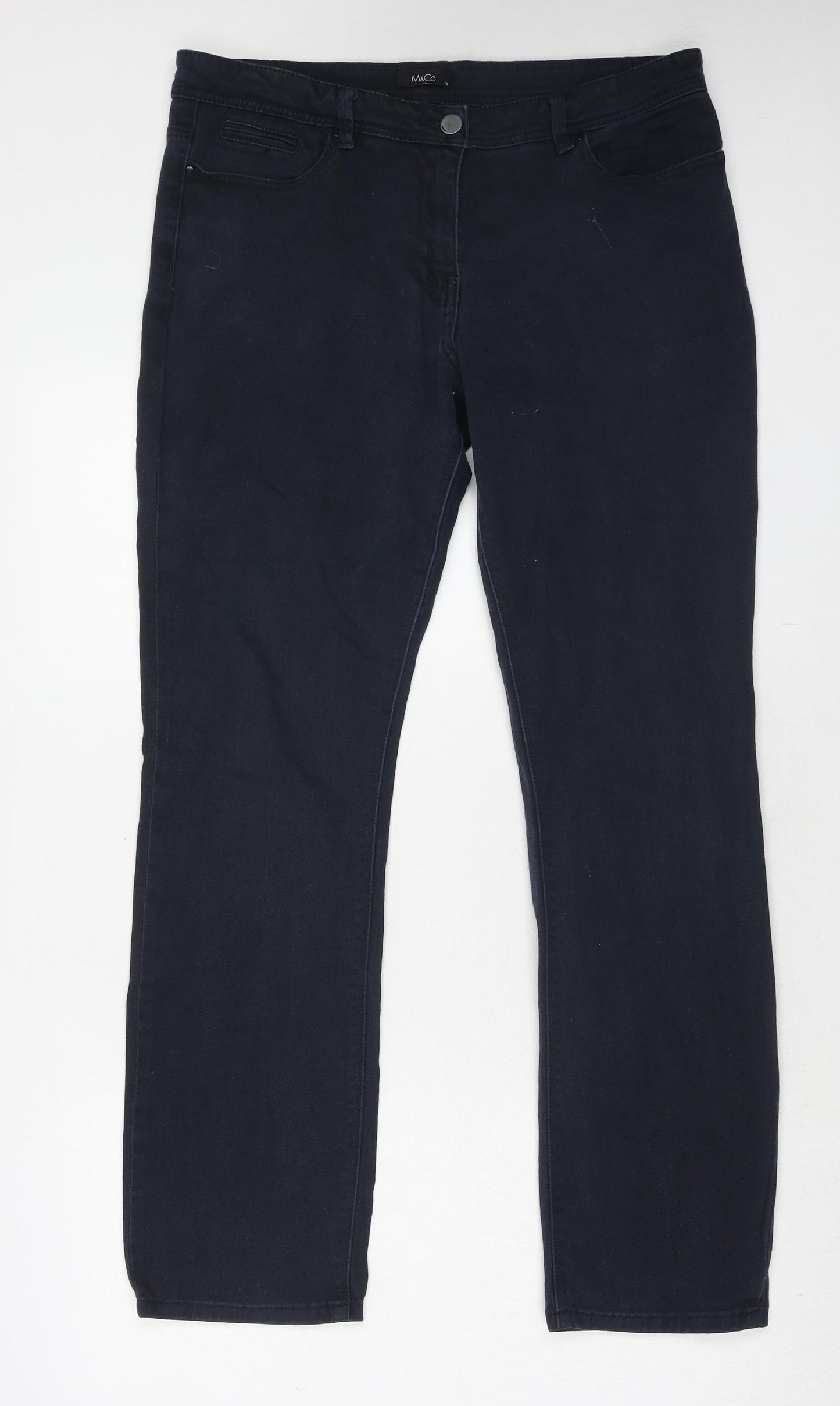 M&Co Womens Blue Cotton Skinny Jeans Size 14 Regular Zip