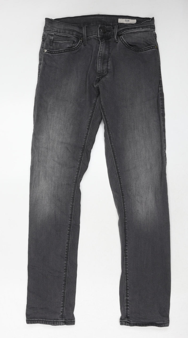 Marks and Spencer Mens Grey Cotton Skinny Jeans Size 28 in L31 in Slim Zip