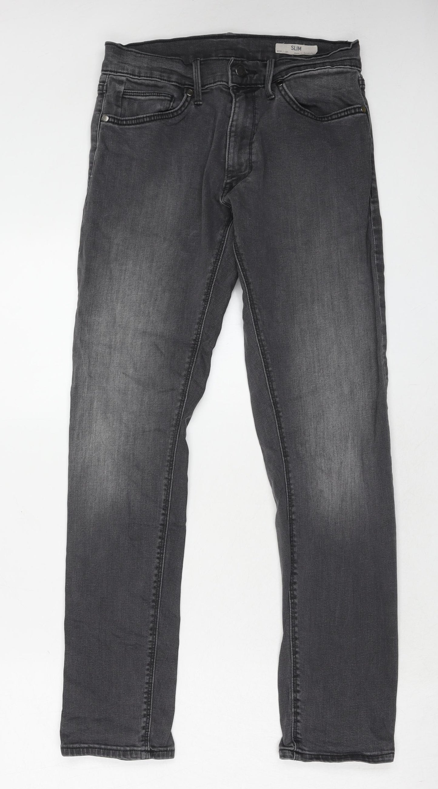 Marks and Spencer Mens Grey Cotton Skinny Jeans Size 28 in L31 in Slim Zip