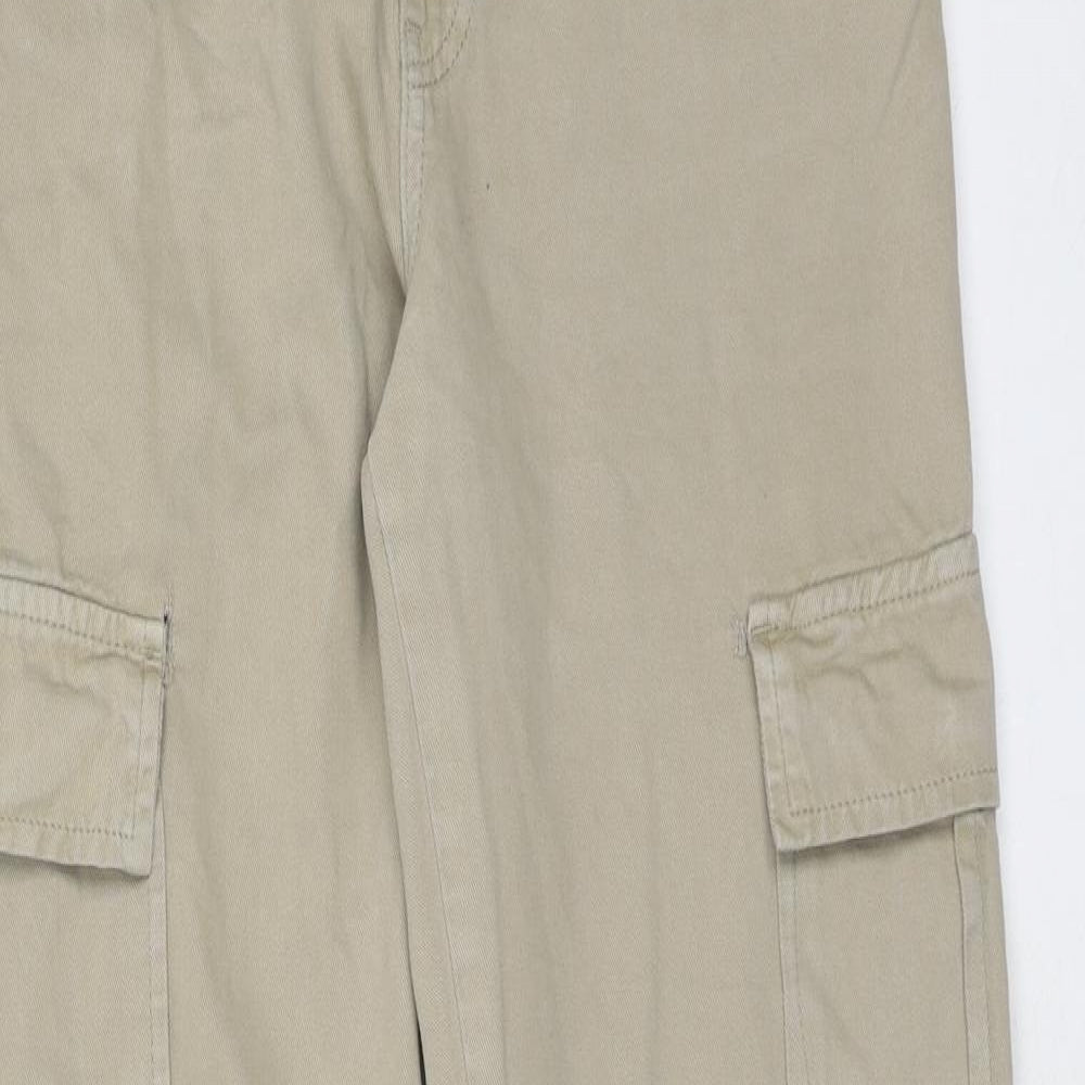 Stradivarius Womens Beige Cotton Straight Jeans Size 10 Regular Zip - Cargo