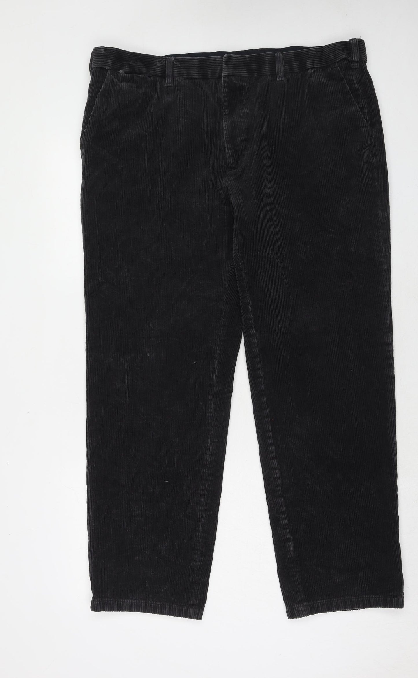 Marks and Spencer Mens Grey Cotton Trousers Size 42 in L33 in Regular Hook & Eye