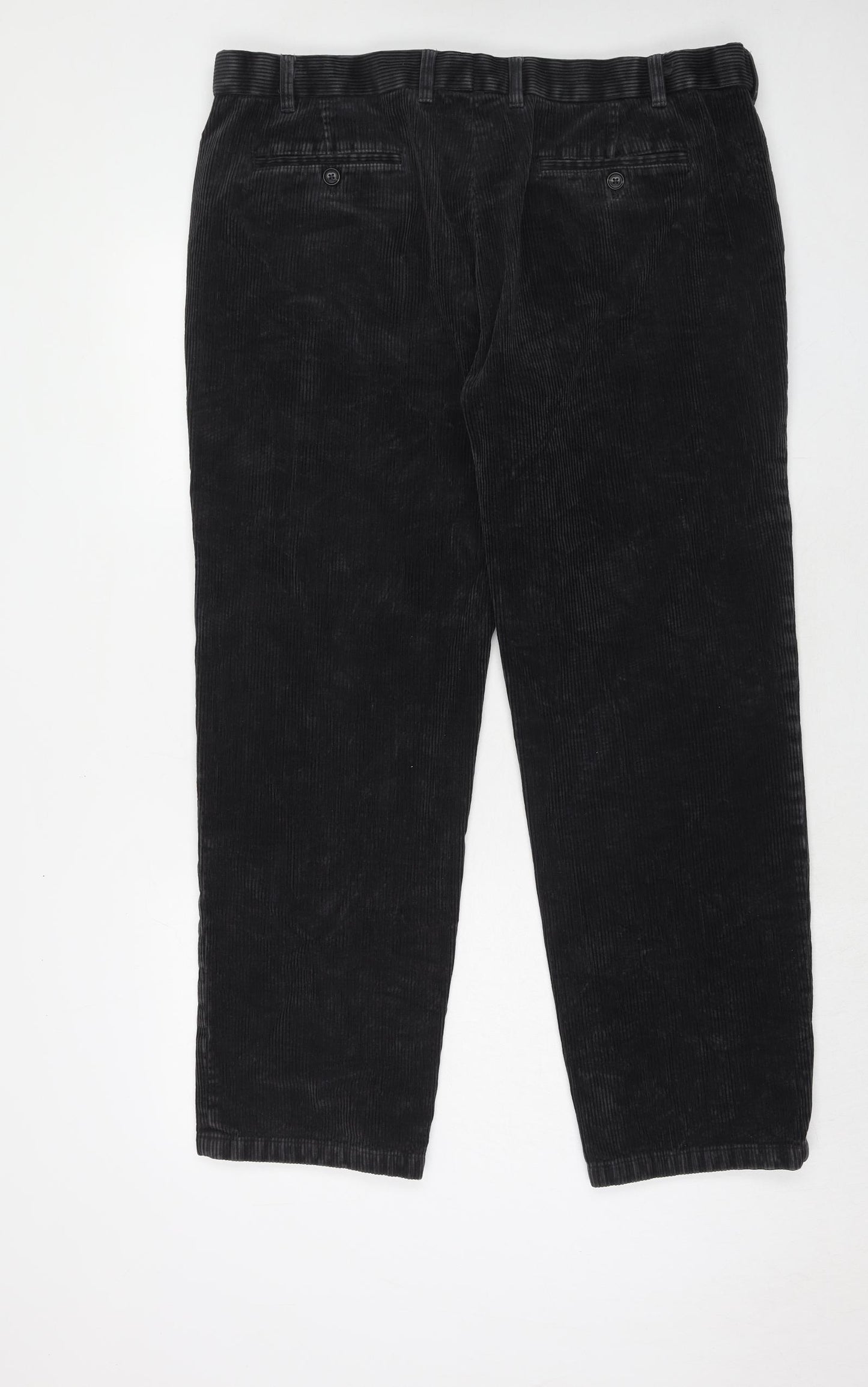 Marks and Spencer Mens Grey Cotton Trousers Size 42 in L33 in Regular Hook & Eye