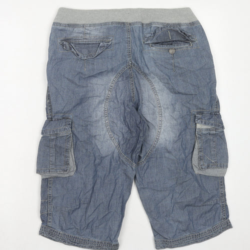 River Island Mens Blue Cotton Cargo Shorts Size 32 in Regular Drawstring