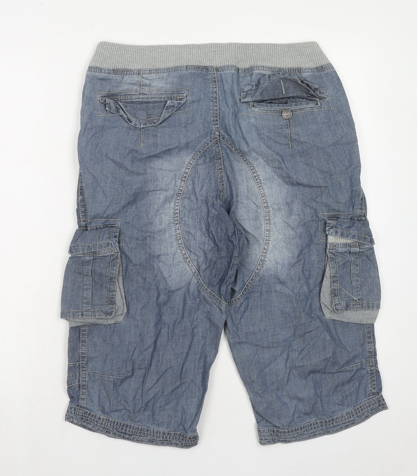 River Island Mens Blue Cotton Cargo Shorts Size 32 in Regular Drawstring