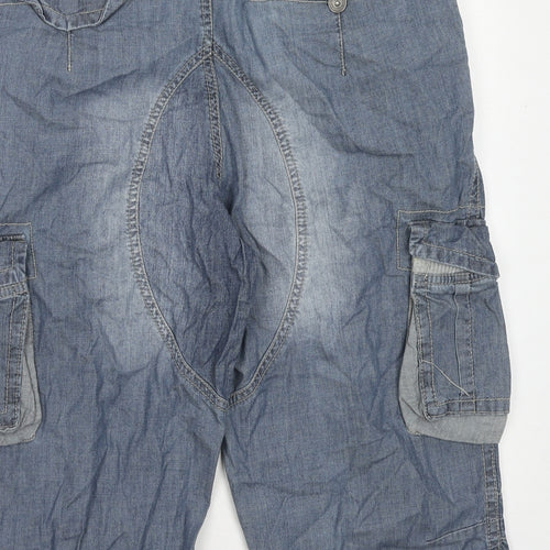 River Island Mens Blue Cotton Cargo Shorts Size 32 in Regular Drawstring