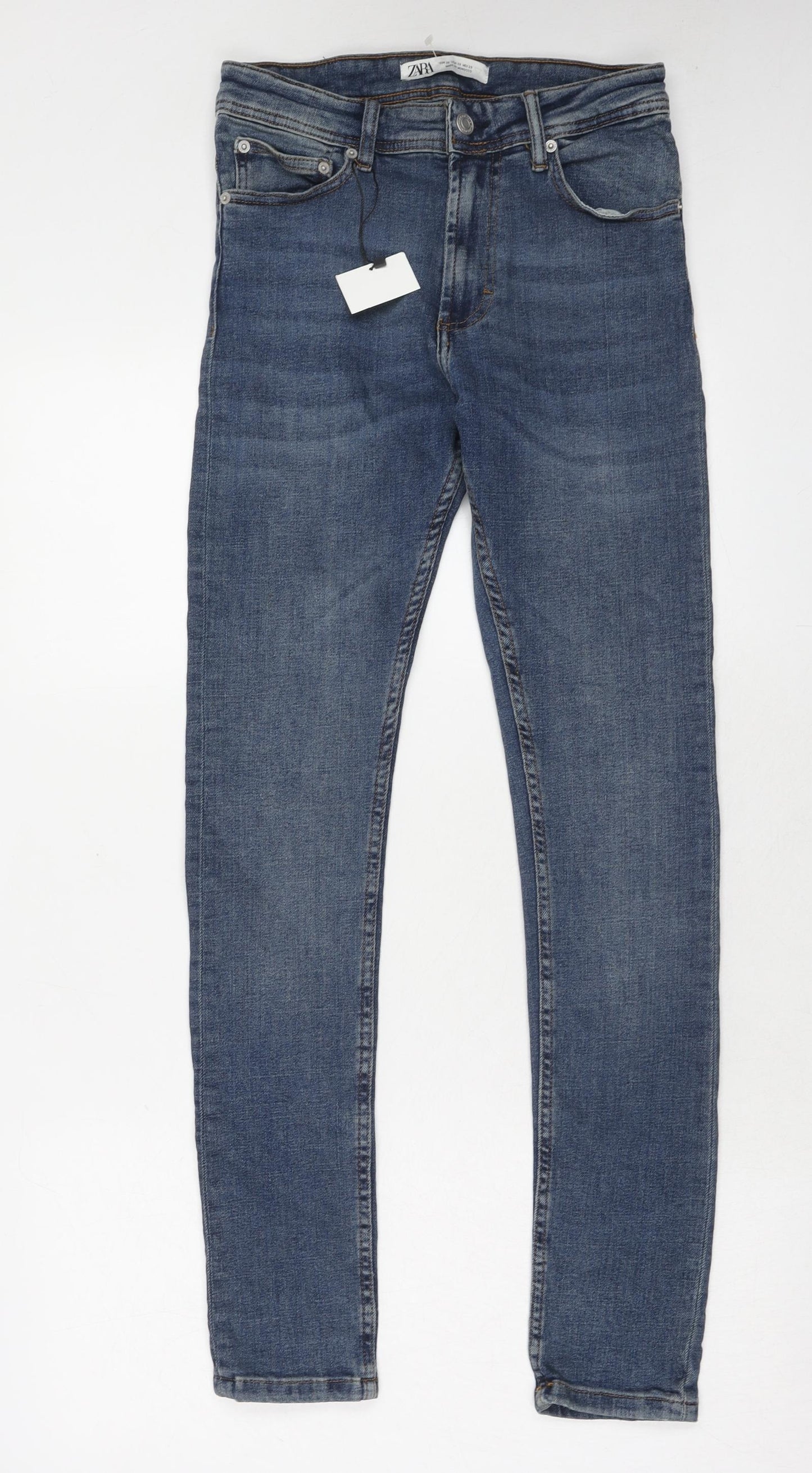 Zara Womens Blue Cotton Skinny Jeans Size 8 Regular Zip