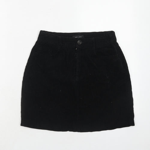 New Look Womens Black Cotton A-Line Skirt Size 8 Zip