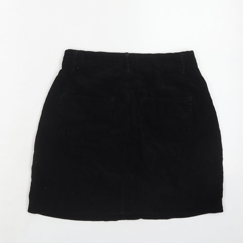 New Look Womens Black Cotton A-Line Skirt Size 8 Zip