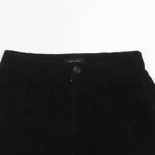 New Look Womens Black Cotton A-Line Skirt Size 8 Zip