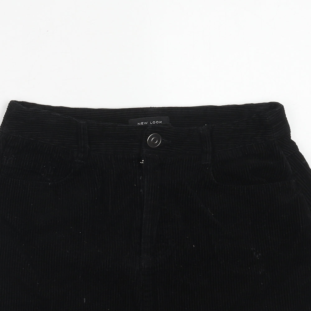 New Look Womens Black Cotton A-Line Skirt Size 8 Zip