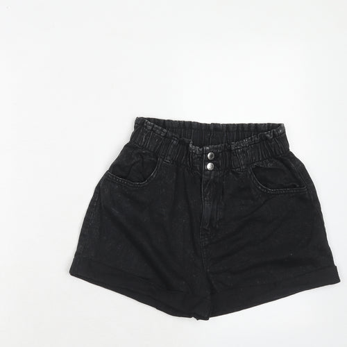 H&M Girls Black Cotton Boyfriend Shorts Size 14-15 Years Regular Zip