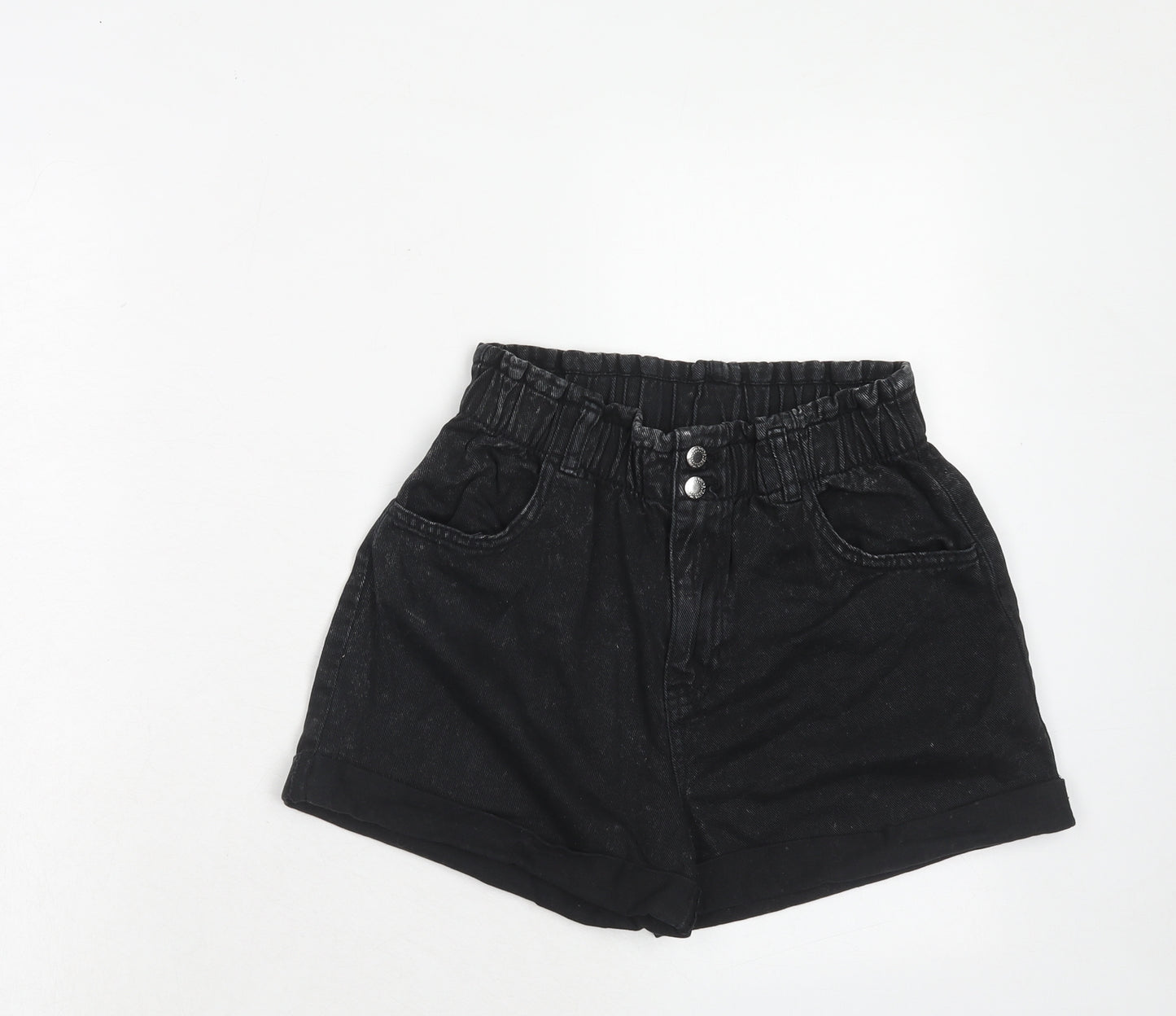 H&M Girls Black Cotton Boyfriend Shorts Size 14-15 Years Regular Zip