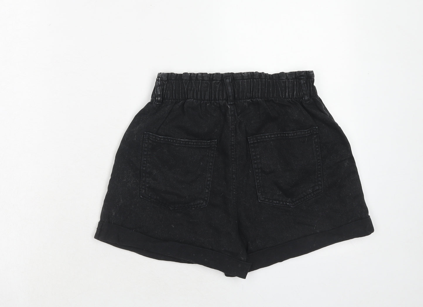 H&M Girls Black Cotton Boyfriend Shorts Size 14-15 Years Regular Zip