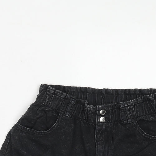 H&M Girls Black Cotton Boyfriend Shorts Size 14-15 Years Regular Zip