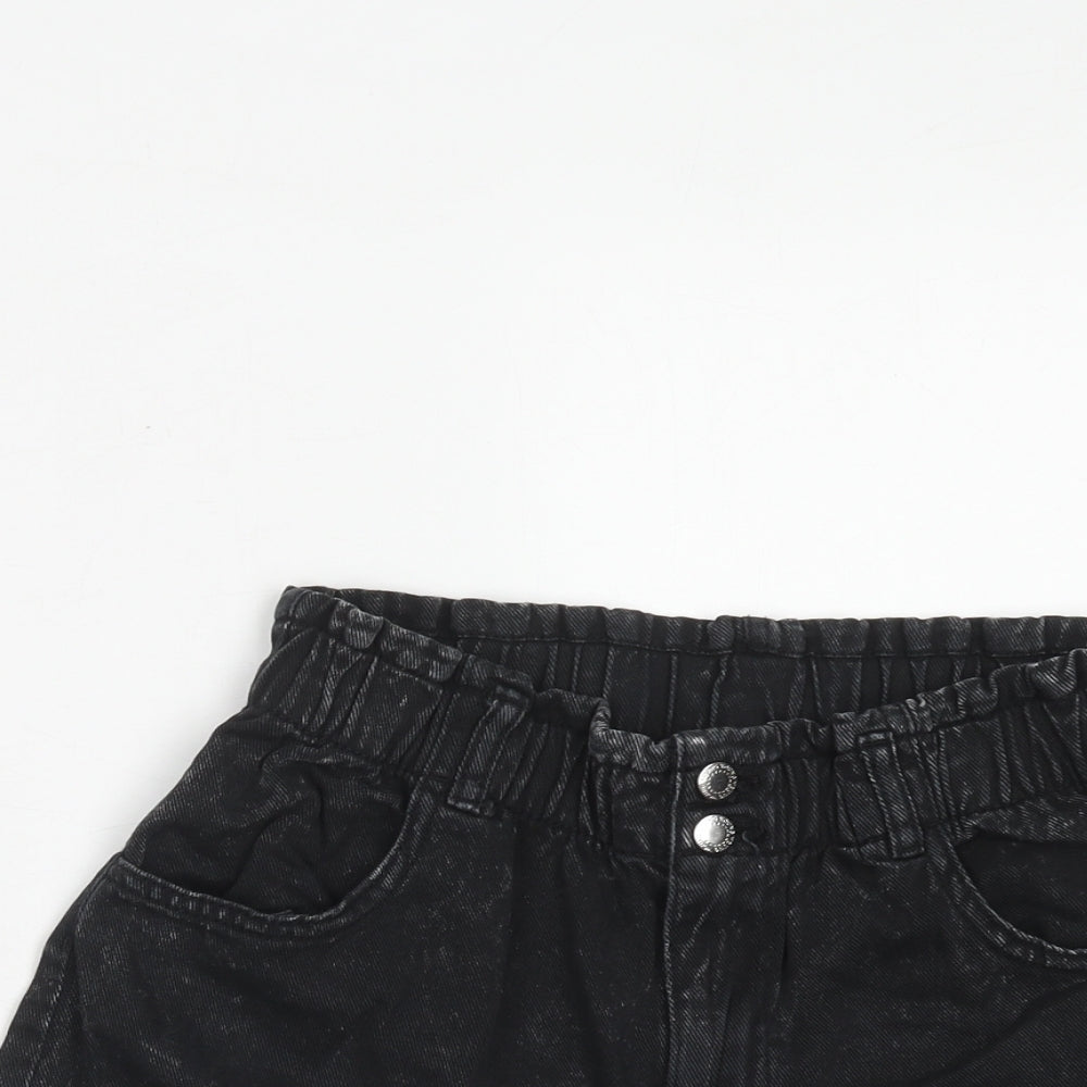 H&M Girls Black Cotton Boyfriend Shorts Size 14-15 Years Regular Zip
