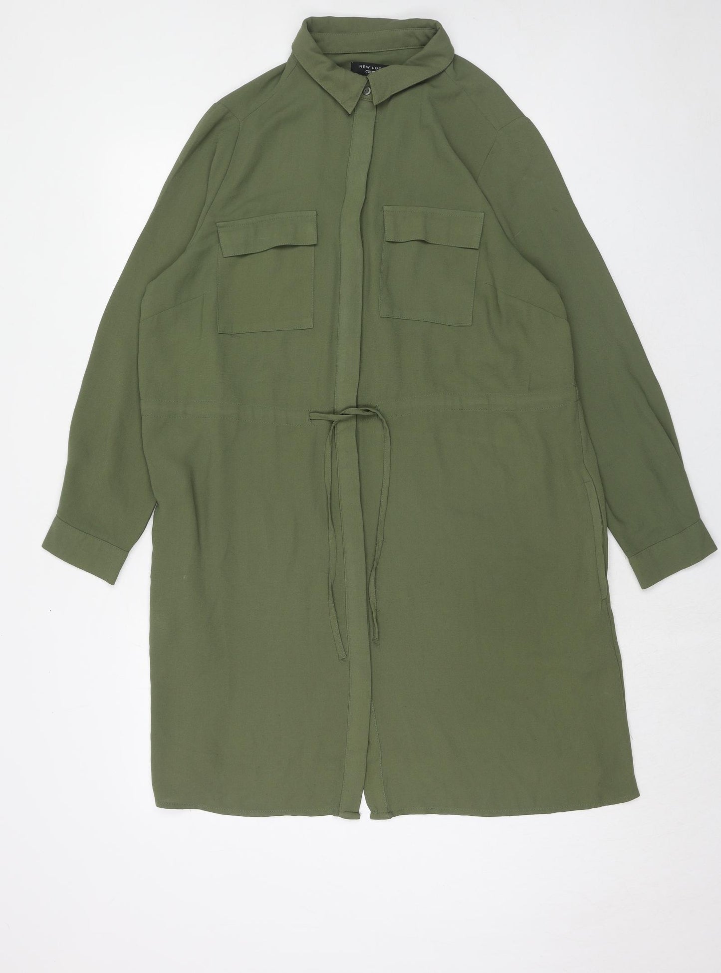 New Look Womens Green Polyester Shirt Dress Size 18 Collared Button