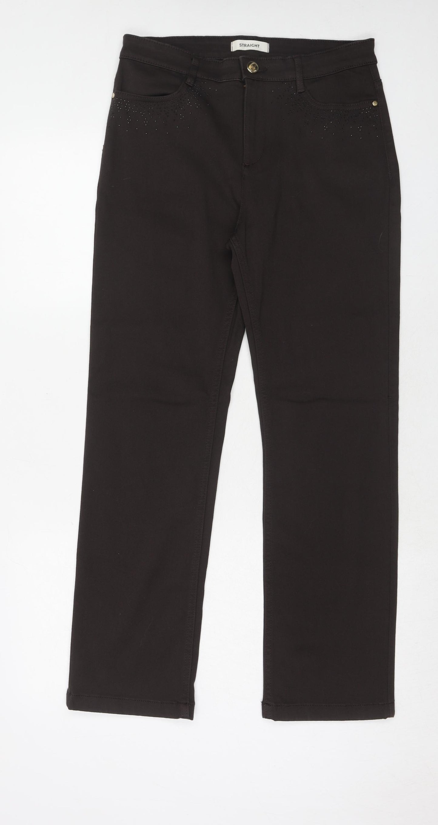 Marks and Spencer Womens Brown Cotton Straight Jeans Size 30 in Regular Zip