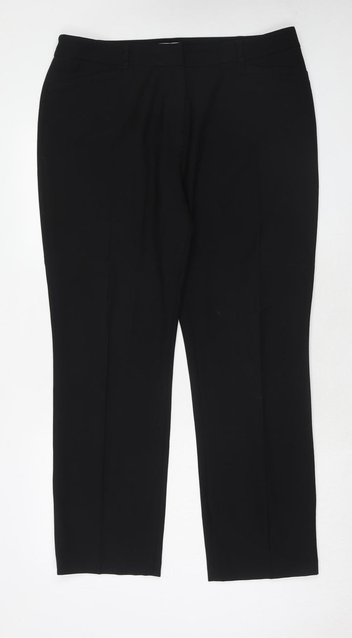 CC Womens Black Polyester Chino Trousers Size 16 Regular Hook & Eye