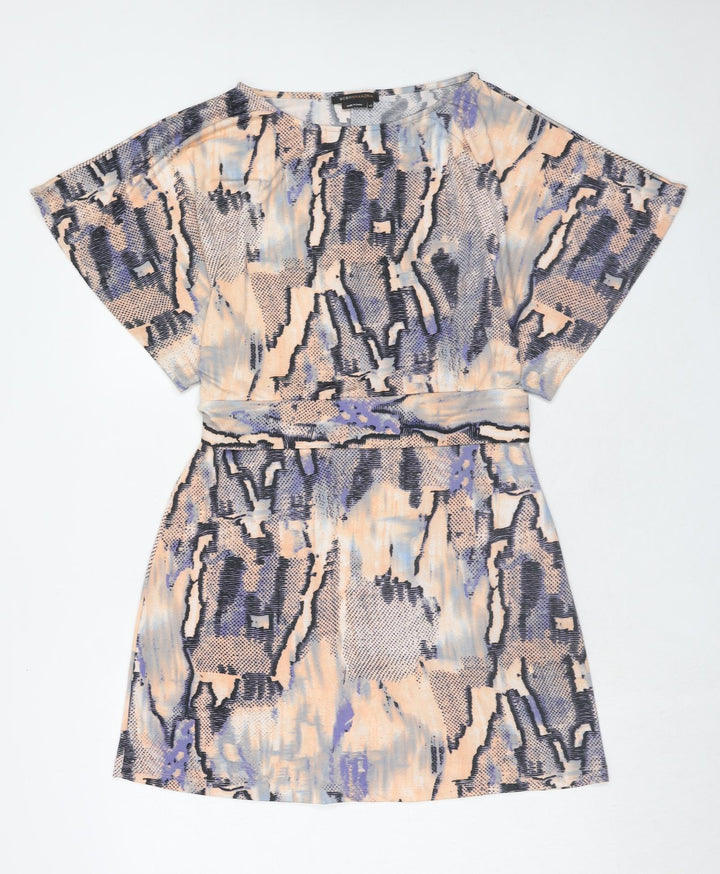 BCBGMAXAZRIA Womens Multicoloured Geometric Polyester T-Shirt Dress Size XS Round Neck Pullover