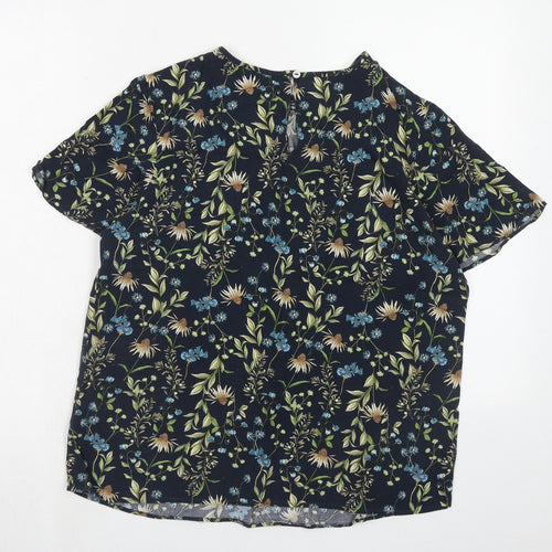 Marks and Spencer Womens Blue Geometric Viscose Basic Blouse Size 8 Round Neck