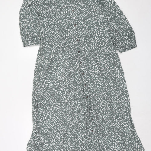 Marks and Spencer Womens Green Geometric Viscose Shirt Dress Size 12 Collared Button