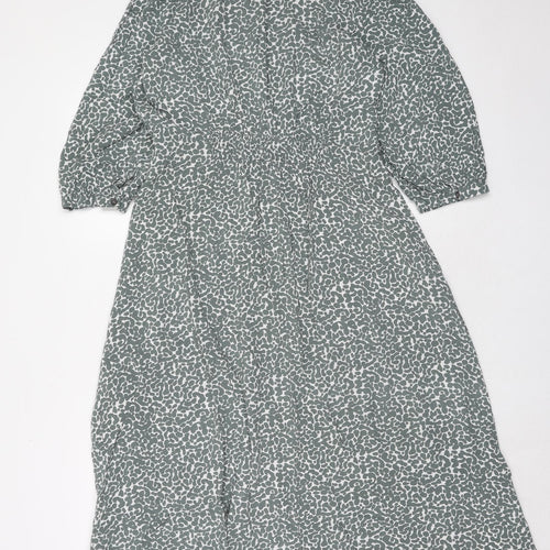 Marks and Spencer Womens Green Geometric Viscose Shirt Dress Size 12 Collared Button