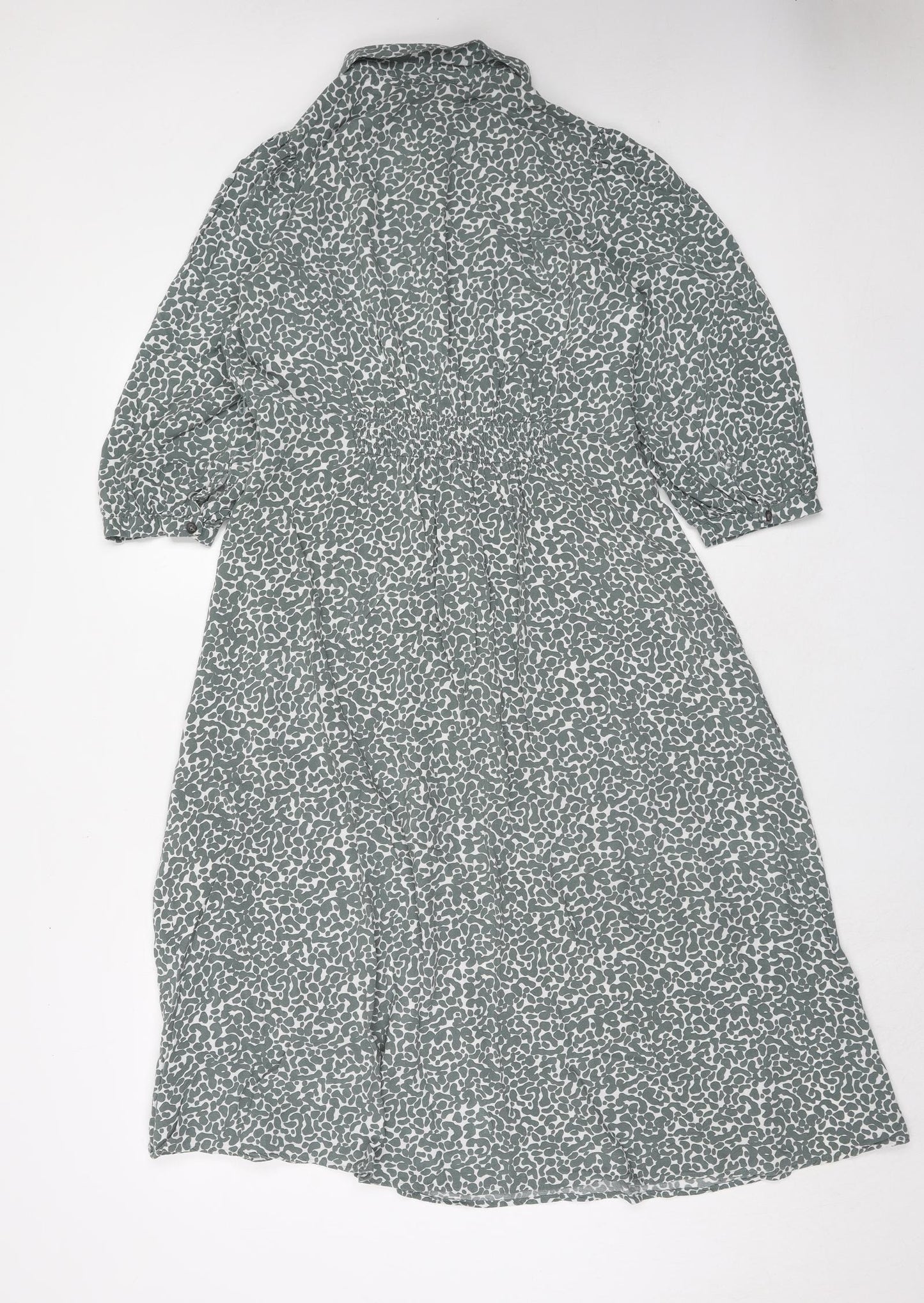 Marks and Spencer Womens Green Geometric Viscose Shirt Dress Size 12 Collared Button