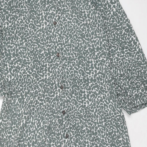 Marks and Spencer Womens Green Geometric Viscose Shirt Dress Size 12 Collared Button