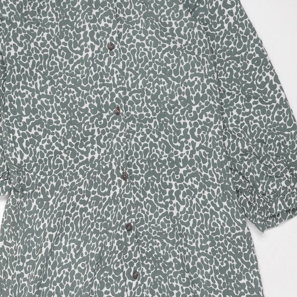 Marks and Spencer Womens Green Geometric Viscose Shirt Dress Size 12 Collared Button