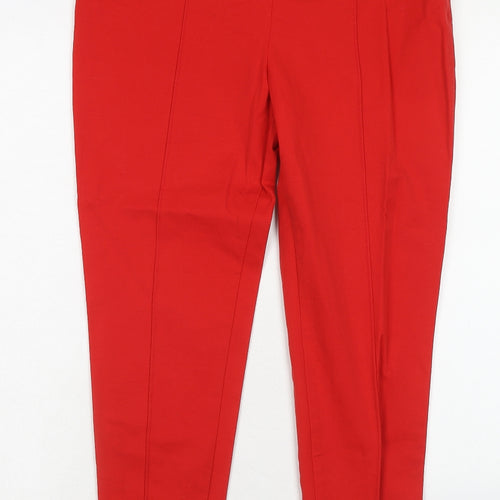 Marks and Spencer Womens Red Cotton Trousers Size 12 Regular Zip