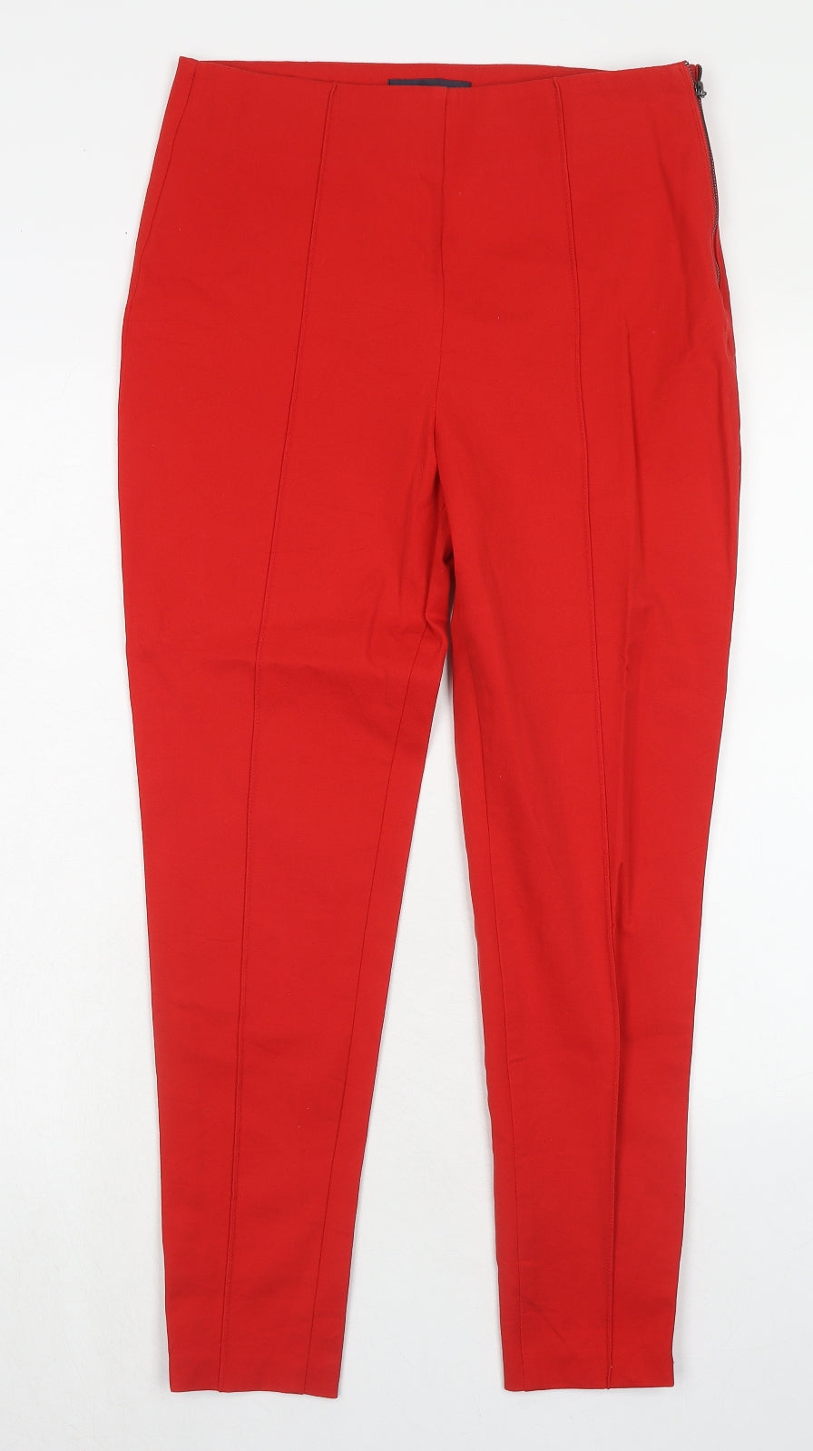Marks and Spencer Womens Red Cotton Trousers Size 12 Regular Zip