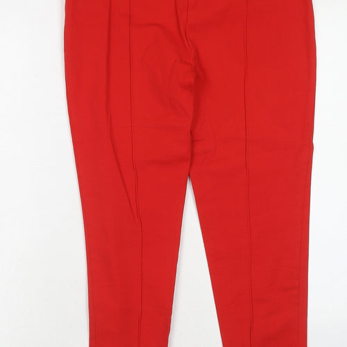 Marks and Spencer Womens Red Cotton Trousers Size 12 Regular Zip