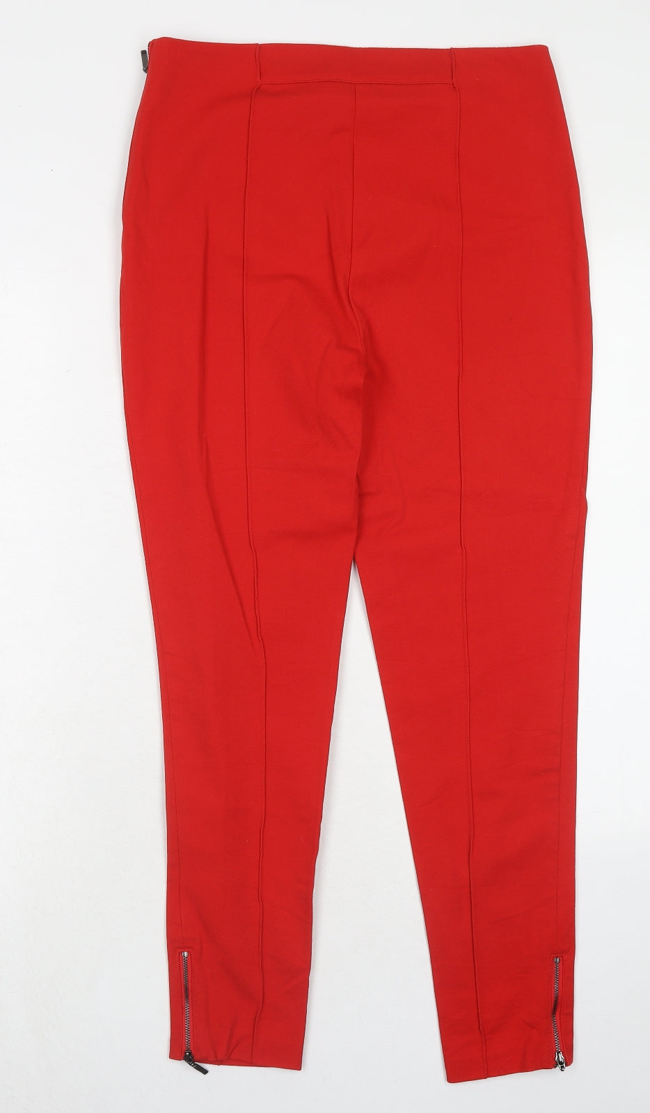 Marks and Spencer Womens Red Cotton Trousers Size 12 Regular Zip