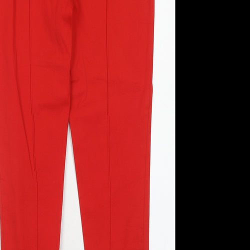 Marks and Spencer Womens Red Cotton Trousers Size 12 Regular Zip