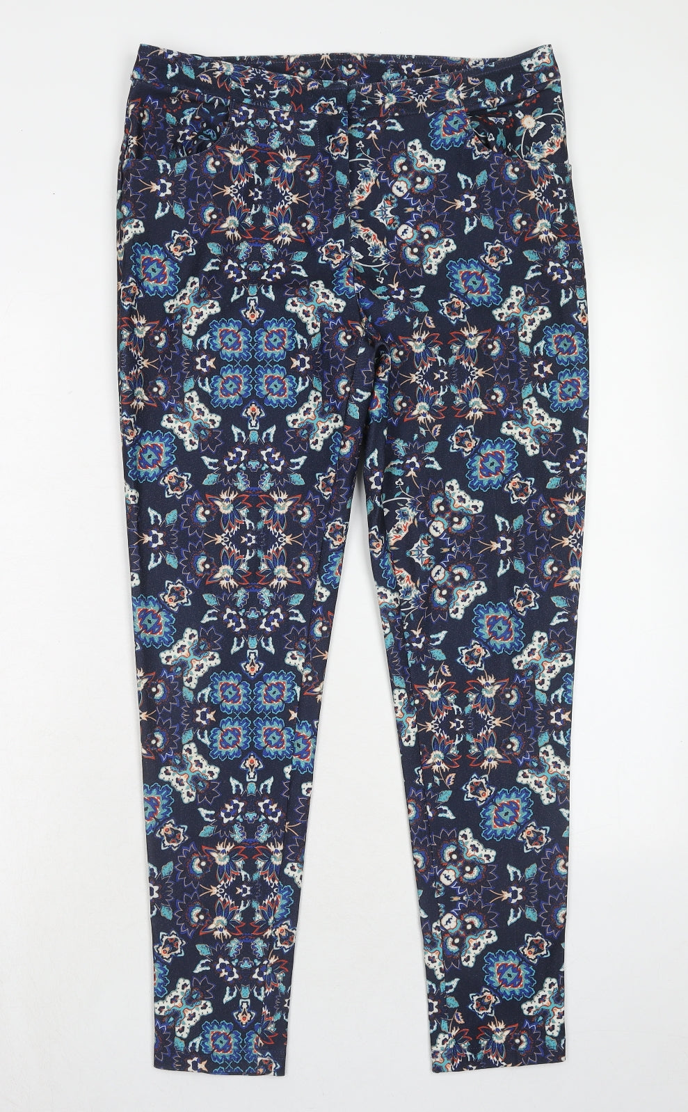 New Look Womens Blue Geometric Polyester Trousers Size 12 Regular Hook & Eye