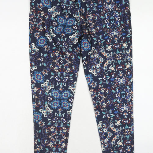 New Look Womens Blue Geometric Polyester Trousers Size 12 Regular Hook & Eye