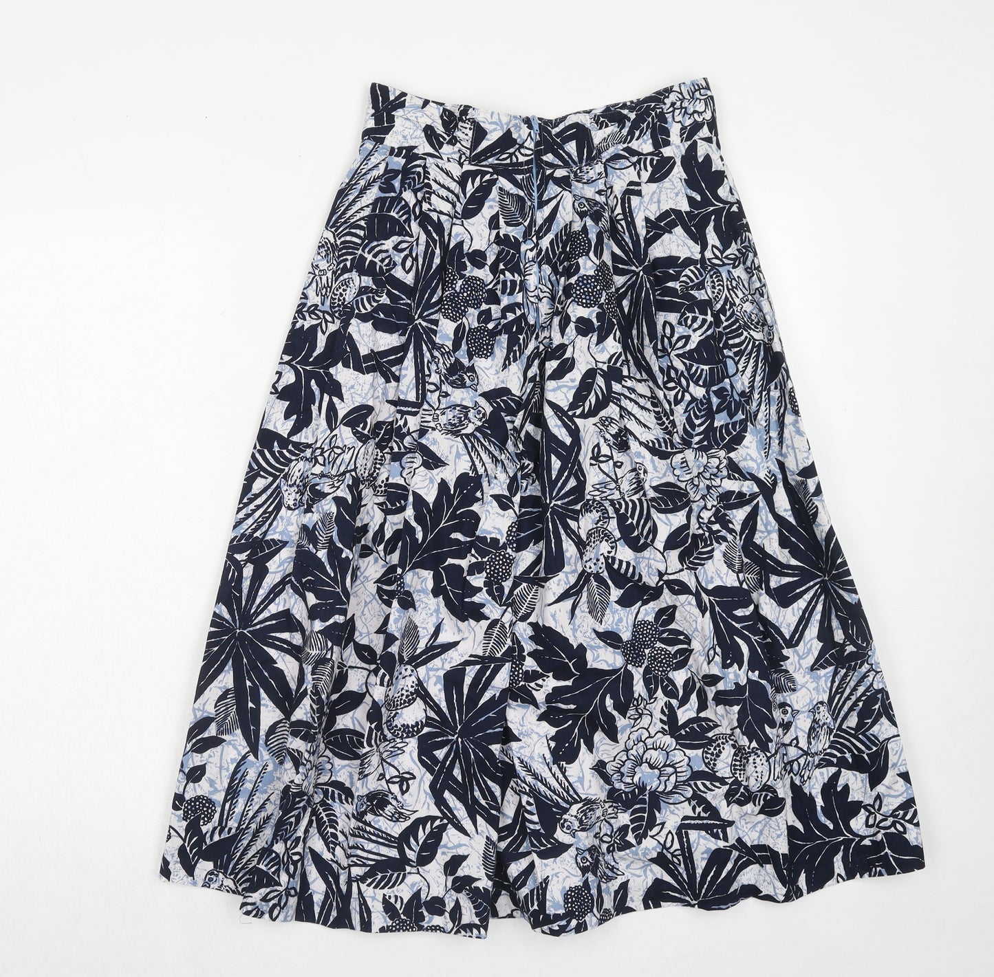 St Michael Womens Blue Floral Cotton Pleated Skirt Size 10 Zip