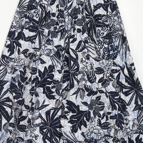 St Michael Womens Blue Floral Cotton Pleated Skirt Size 10 Zip