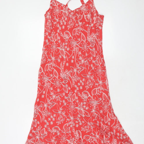 La Redoute Womens Red Geometric Viscose Tank Dress Size 14 V-Neck Pullover