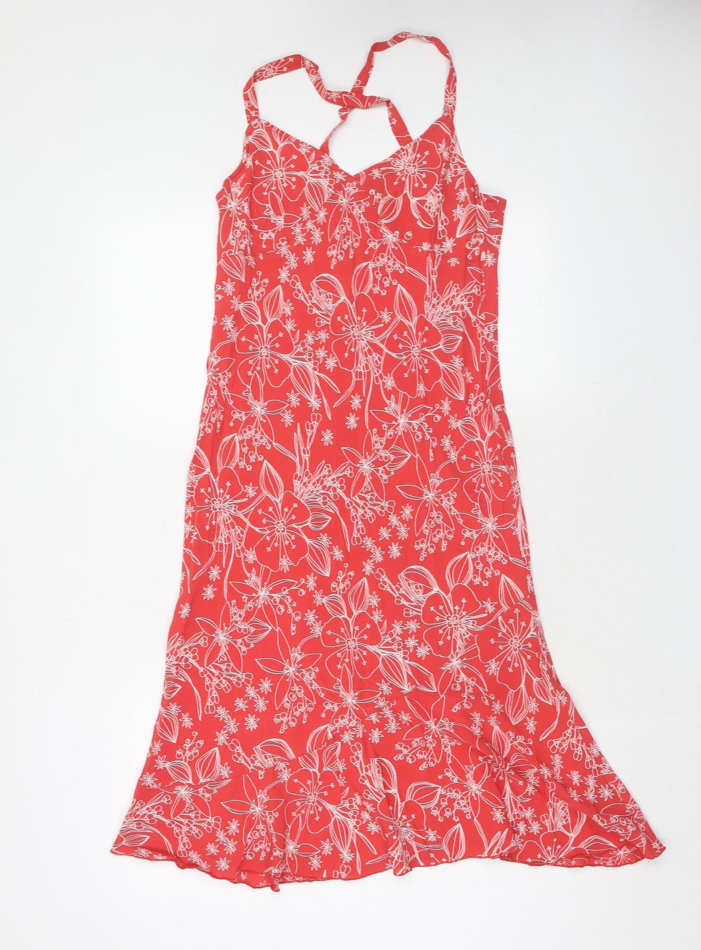 La Redoute Womens Red Geometric Viscose Tank Dress Size 14 V-Neck Pullover