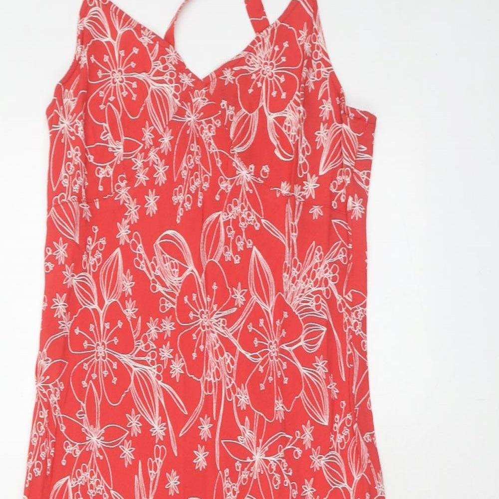 La Redoute Womens Red Geometric Viscose Tank Dress Size 14 V-Neck Pullover