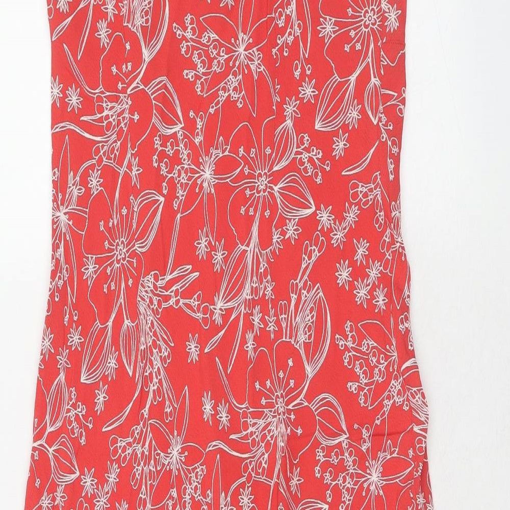 La Redoute Womens Red Geometric Viscose Tank Dress Size 14 V-Neck Pullover