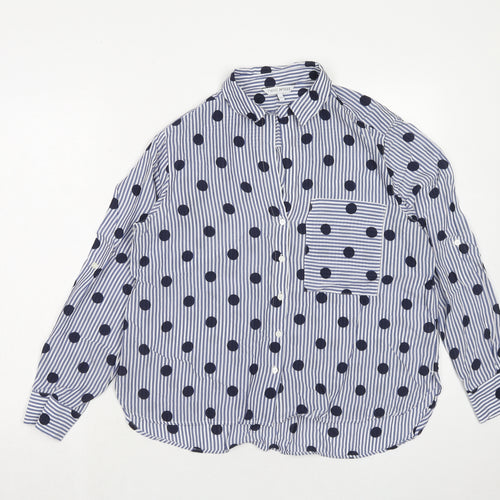 NEXT Womens Black Striped Viscose Basic Button-Up Size 16 Collared - Polka Dot