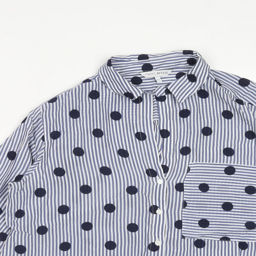 NEXT Womens Black Striped Viscose Basic Button-Up Size 16 Collared - Polka Dot