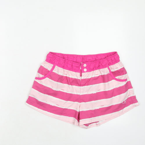 Ocean Pacific Womens Pink Striped Polyester Bermuda Shorts Size 12 Regular Button