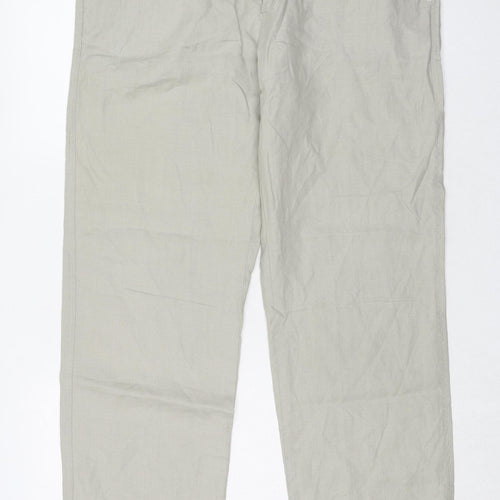 Marks and Spencer Mens Beige Linen Chino Trousers Size 38 in L33 in Regular Zip
