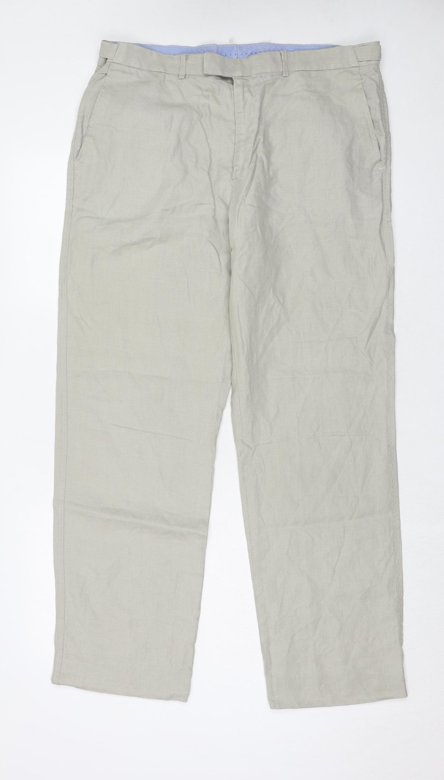 Marks and Spencer Mens Beige Linen Chino Trousers Size 38 in L33 in Regular Zip